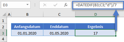 datedif formel wochen zwischen datumsangaben