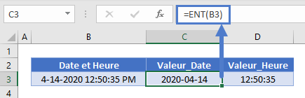 diviser date heure formater cellules affichages resultat