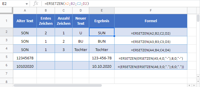 ersetzen formel G Sheets