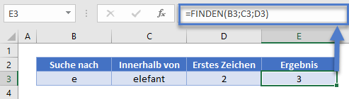 finden formel erstes zeichen angeben