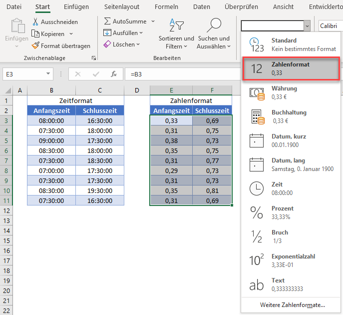 geleistete arbeitsstunden berechnen zahlenformat