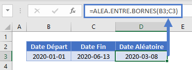 generateur dates aleatoires fonction alea entre bornes ref cellule