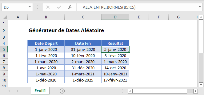 generateur dates aleatoires fonction principale