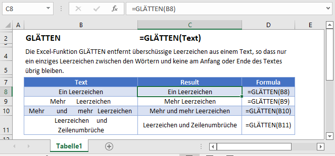 glaetten formel hauptfunktion