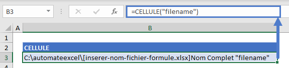 inserer nom fichier formule cellule filename chemin complet