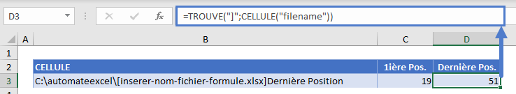 inserer nom fichier formule cellule filename derniere position