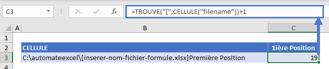 inserer nom fichier formule cellule filename premiere position