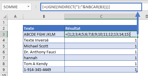 inverser texte formule tableau dynamique etape 1