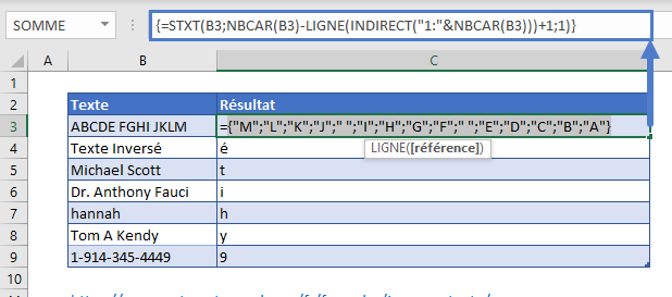 inverser texte formule tableau dynamique etape 3