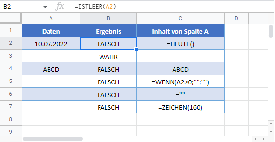 istleer formel google sheets