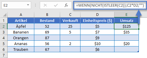 istleer formel wenn nicht funktion