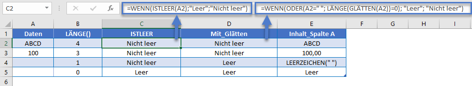 istleer formel wenn oder laenge glaetten funktion