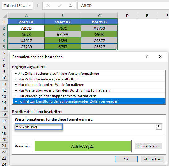 istzahl formel bedingte formatierung regeln verwalten