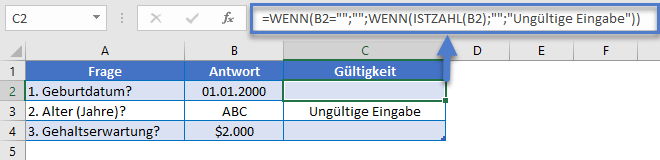 istzahl formel zelleneingabe validieren