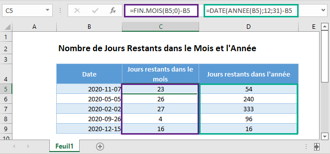 jours restants mois annee fonction principale