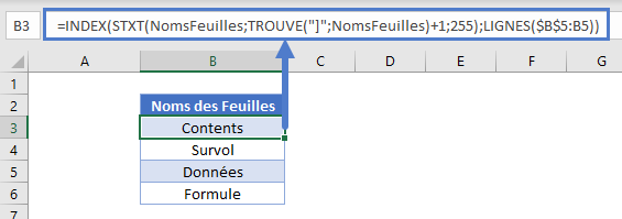 lister noms feuilles formule extraction nom