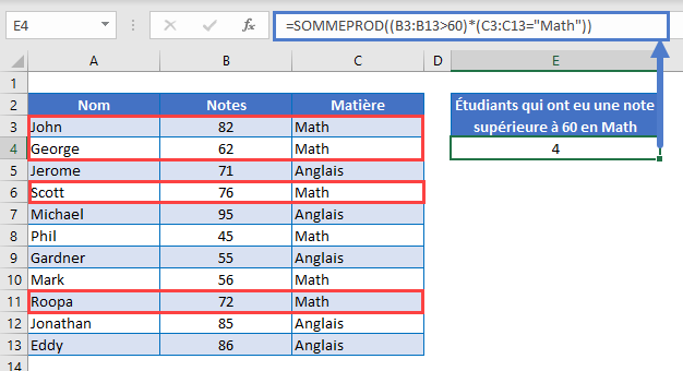 nombre si plusieurs criteres fonction sommeprod 2