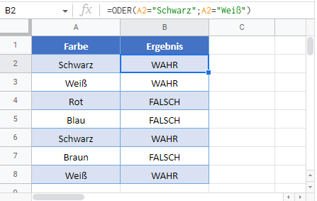 oder formel google sheets