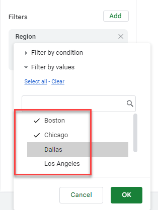 pivottable gs filter