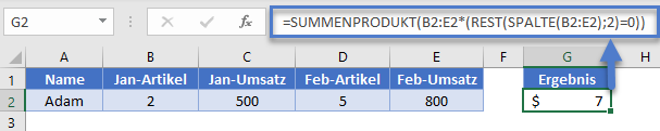 rest formel summe ueber spalten