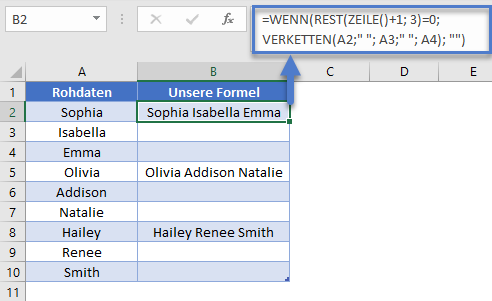 rest formel zellen verketten