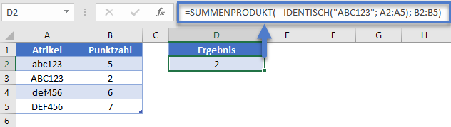 summenprodukt formel identisch funktion