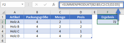 summenprodukt formel mehrere spalten