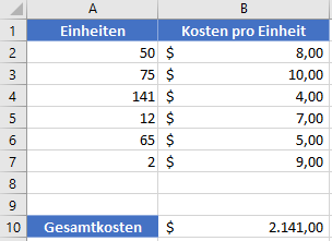 summenprodukt formel vba beispiel