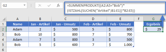 summenprodukt formel zwei dimensionen komplex