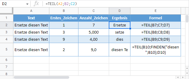 teil formel google sheets