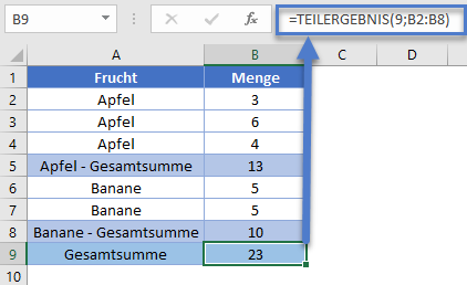 teilergebnis formel gesamtsumme