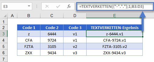 textverketten formel mit verschiedenen trennzeichen