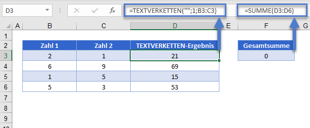 textverketten formel mit zahlen