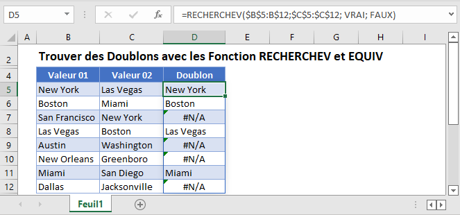 trouver doublons recherchev equiv fonction principale