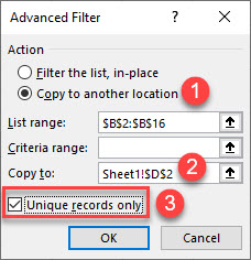 unique values advanced filter