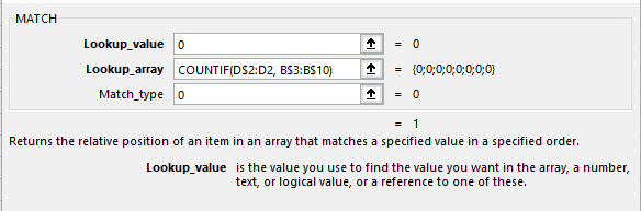 unique values match function