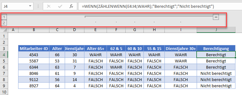 verschachtelte wenn formel gruppierung auf