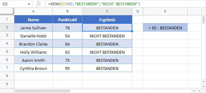 wenn formel google sheets