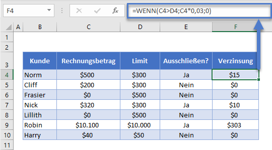 wenn formel rueckgabe