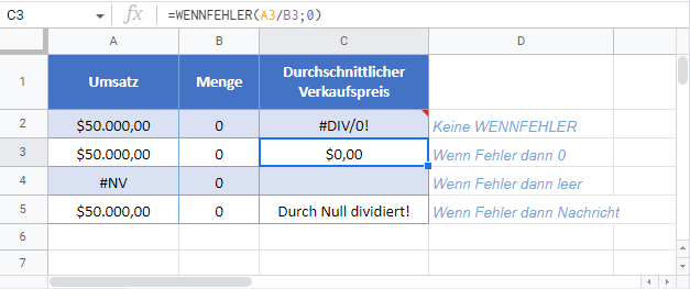 wennfehler formel google sheets