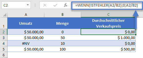 wennfehler formel wenn istfehler funktion