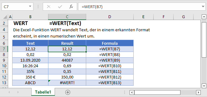 wert formel hauptfunktion