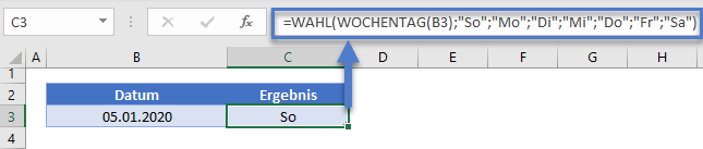 wochentag formel wahl funktion