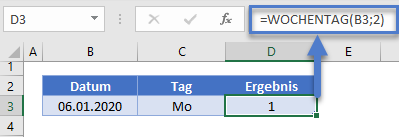 wochentag formel wochenbeginn aendern