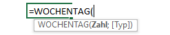 wochentag funktion argumente