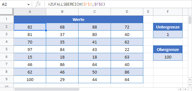 zufallsbereich formel google sheets