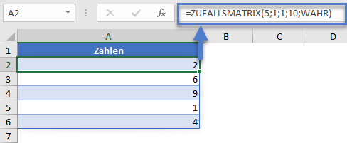 zufallsmatrix formel ganzzahlen zwischen 2 werten