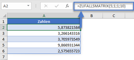 zufallsmatrix formel zwischen 2 zahlenwerten