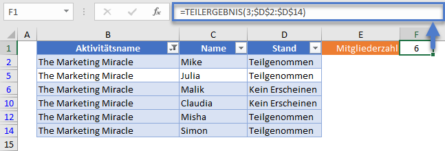 zwischensumme wenn teilergebnis funktion gefiltert