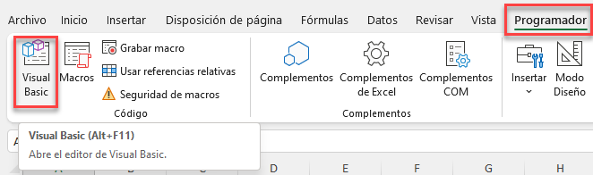 Acceder Visual Basic desde Pestaña Programador